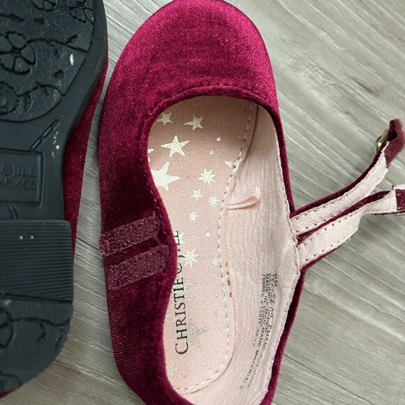 Christie & Jill Toddler Girls Mary Jane Velvet Kids Flat Party Shoes Sz 6 - Picture 4 of 7